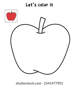 Apple coloring pages for kids. Trace and color Apple. Apple fruit flashcard for kids. Red apple isolated on white background. Kindergarten and preschool worksheets printable for kids. 