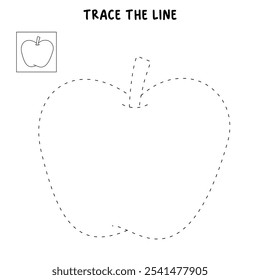 Apple coloring pages for kids. Trace and color Apple. Apple fruit flashcard for kids. Red apple isolated on white background. Kindergarten and preschool worksheets printable for kids. 