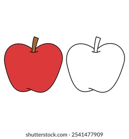 Apple coloring pages for kids. Trace and color Apple. Apple fruit flashcard for kids. Red apple isolated on white background. Kindergarten and preschool worksheets printable for kids. 