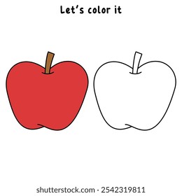 Apple coloring pages for kids. Trace and color Apple. Apple fruit flashcard for kids. Red apple isolated on white background. Kindergarten and preschool worksheets printable for kids. 