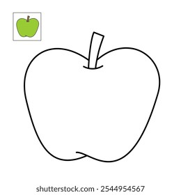 Apple coloring pages for kids. Trace and color Apple. Apple fruit flashcard. Green apple isolated on white background. Kindergarten and preschool worksheets printable for kids. 