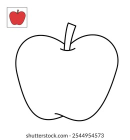 Apple coloring pages for kids. Trace and color Apple. Apple fruit flashcard for kids. Red apple isolated on white background. Kindergarten and preschool worksheets printable for kids. 