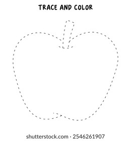 Apple coloring pages for kids. Trace and color Apple. Apple fruit flashcard for kids. Red apple isolated on white background. Kindergarten and preschool worksheets printable for kids. 