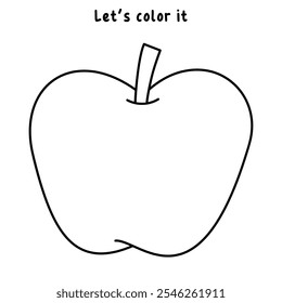 Apple coloring pages for kids. Trace and color Apple. Apple fruit flashcard for kids. Red apple isolated on white background. Kindergarten and preschool worksheets printable for kids. 