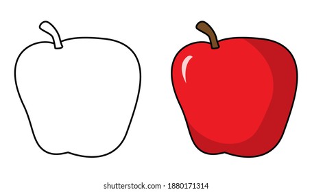 apple coloring vector illustration,isolated on white background,fruits top view