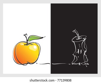 apple concept, contrast positive & negative (freehand drawing, vector)