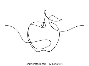 Apple in continuous line art drawing style. Modern poster with hand drawn apple fruit made of one line. Minimalistic linear sketch isolated on white background. Vector illustration