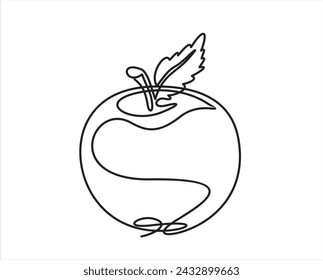 Apple in continuous line art drawing style. Modern poster with hand drawn apple fruit made of one line. Minimalistic linear sketch isolated on white background. Vector illustration