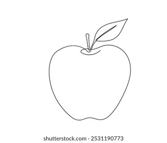 Apple continuous line art. Drawing sketch. Fruit vector icon