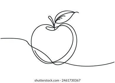 Apple, continuous line art, minimalistic one line, vector illustration