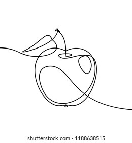 Apple continuous line drawing, Black and white vector minimalistic linear illustration made of one line