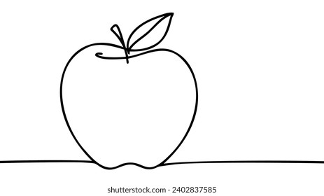 Apple continuous line drawing, Black and white vector minimalistic linear illustration made of one line.