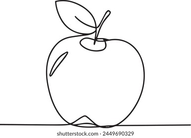 Apple continuous line drawing, Black and white vector minimalistic linear illustration made of one line