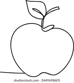 Apple continuous line drawing, Black and white vector minimalistic linear illustration made of one line art