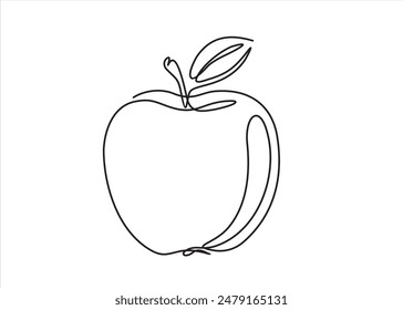 Apple durchgehende Linienzeichnung, Schwarz-Weiß-Vektorgrafik minimalistische Liniendarstellung aus einer Zeile