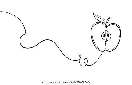 Apple, continuous line drawing. Food, fruit line art. Vector illustration
