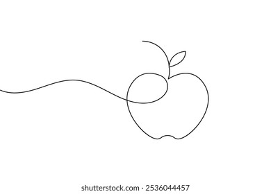 Apple continuous line drawing of isolate outline simple vector icon