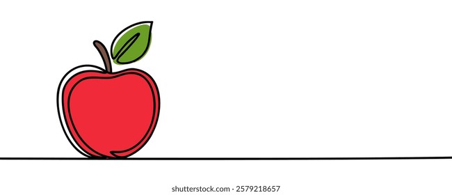 Apple continuous line drawing, minimalistic linear illustration made of one line