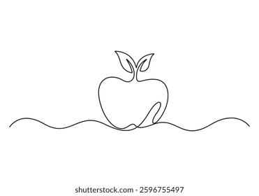 Apple continuous line drawing. One line art delicious fruits. Minimalistic linear vector illustration