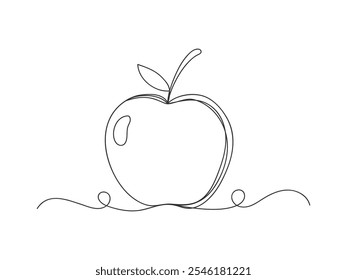 Apple continuous one line art shape isolated vector illustration on white background.