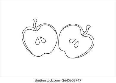 Apple continuous one line art and frui isolated outline minimalist vector illustration
