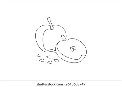 Apple continuous one line art and frui isolated outline minimalist vector illustration
