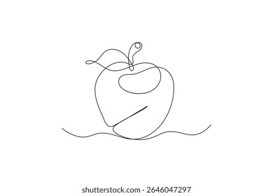 Diseño minimalista de contorno aislado de una línea de arte y fruta de Apple con fondo blanco
