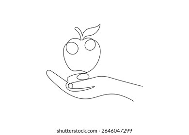 Apple continuous one line art and frui isolated outline minimalist design With white Background
