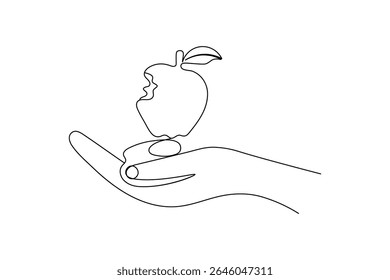 Apple continuous one line art and frui isolated outline minimalist design With white Background

