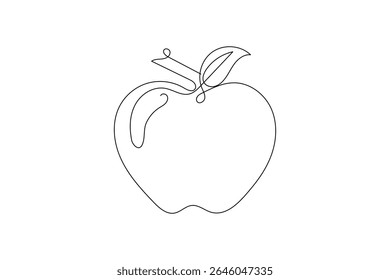 Apple continuous one line art and frui isolated outline minimalist design With white Background
