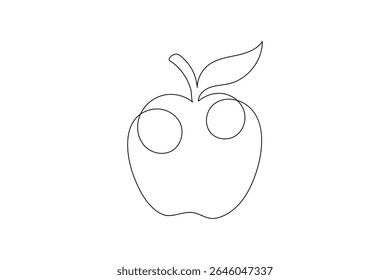 Diseño minimalista de contorno aislado de una línea de arte y fruta de Apple con fondo blanco
