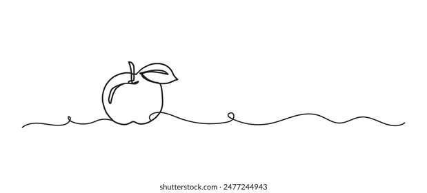 Apple continuous one line drawing, single line art element, minimalist sketch line vector illustration, autum and thanksgiving concept