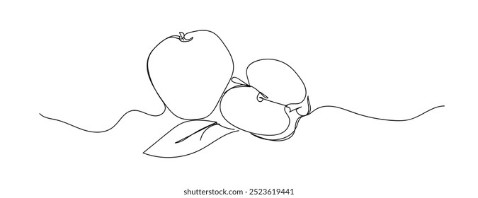 Apple continuous one line drawing, single line art element, minimalist sketch line vector illustration, autum and thanksgiving concept. Hand made vector not AI.