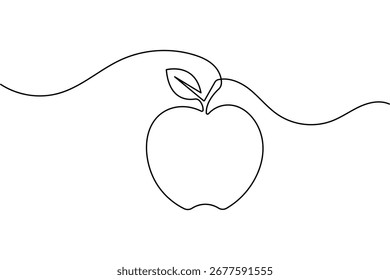 Apple desenho contínuo de uma linha e estilo minimalista isolar contorno vetor de frutas ilustração