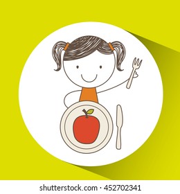 apple with cooking pot icon, vector illustration