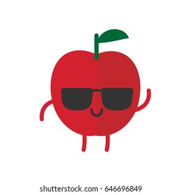 Apfelkuchen Früchte mit Brille. Flaches design, Vektorgrafik.