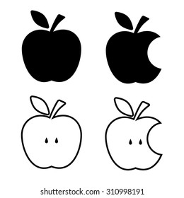 Apple, apple core, bitten, half vector icons
