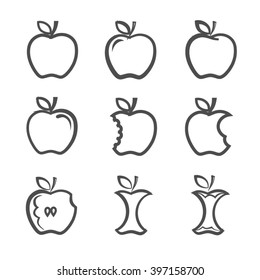 Apple, Apple Core, Bitten,  Vector Icons Set