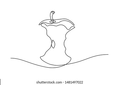 Apple core in continuous line art drawing style. Minimalist black line sketch on white background. Vector illustration