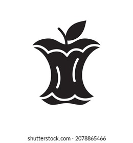 Apple Core With Leaf Silhouette Icon. Black Simple Vector Of Scraps Of Food. Contour Isolated Pictogram On White Background