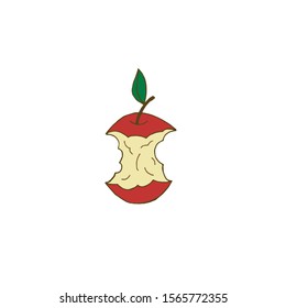 Apple core on a white background. Eaten apple. Organic waste. Dietary dish. Fruit snack.
