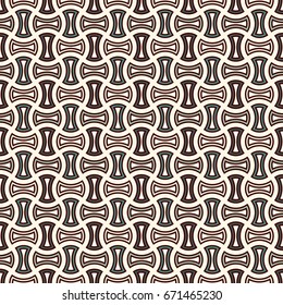 Apple core quilts texture. Bow tie motif. Seamless surface pattern design with classic ornament. Interlocking axehead figures background. Outline digital paper with hammerhead shapes. Vector.