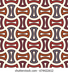 Apple core quilts texture. Bow tie motif. Seamless surface pattern design with classic ornament. Interlocking axehead figures background. Bright digital paper with hammerhead shapes. Vector.