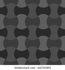 Apple core quilts texture. Patchwork motif. Seamless surface pattern design with ethnic ornament. Grey interlocking axehead figures background. Digital paper with hammerhead shapes for textile print.