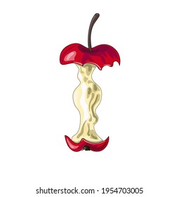 Apple core is a red apple with a bone. Stock vector illustration isolated on a white background.