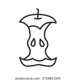 Icono de residuos de núcleo de manzana en diseño de línea. residuos de alimentos, núcleo de manzana, basura en el Vector de fondo blanco. Icono de trazo editable de desperdicio de alimentos