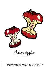 Apple cores vector isolated. Red fruit hand drawn illustration. Trendy food vegetarian menu, fruit logo, icon. Apple core. Organic fruits illustration. Vector natural apples isolated, white background