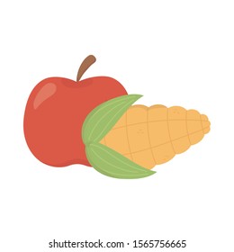 apple and corn cob food design on white background vector illustration
