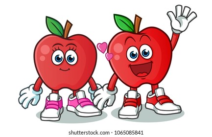 apple couple mascot vector cartoon illustration