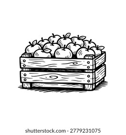 Apple Crate Harvest Black and White Vector